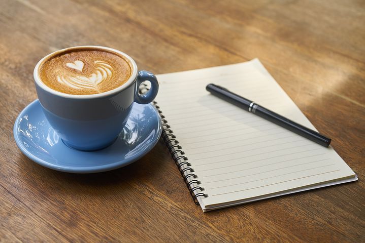 Coffee, Pen, Notebook, Open Notebook
