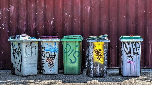 Trash, Junk, Container, Graffiti